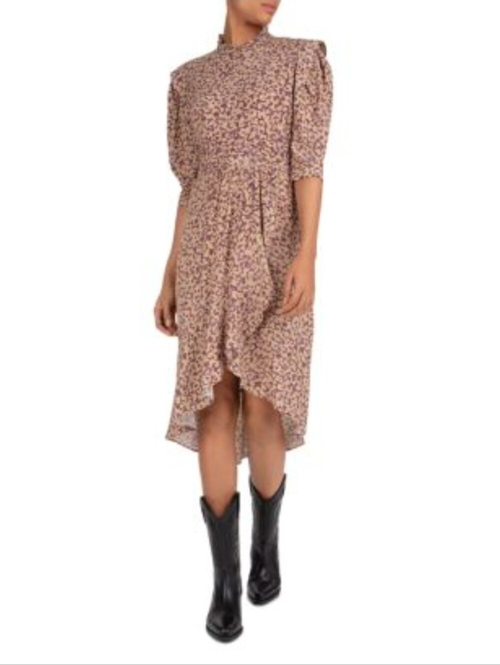 Ba&sh Floral Midi Dress in Mauve and Beige